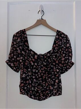 Karl Lagerfeld Pink Black Puff Sleeve Top